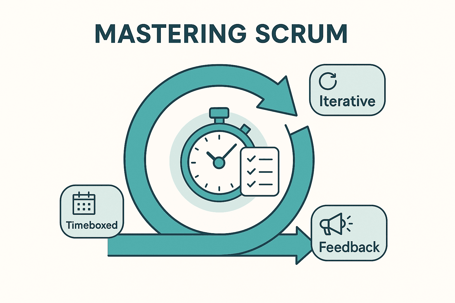 Circular loop graphic representing Scrum as a timeboxed, iterative framework driven by feedback